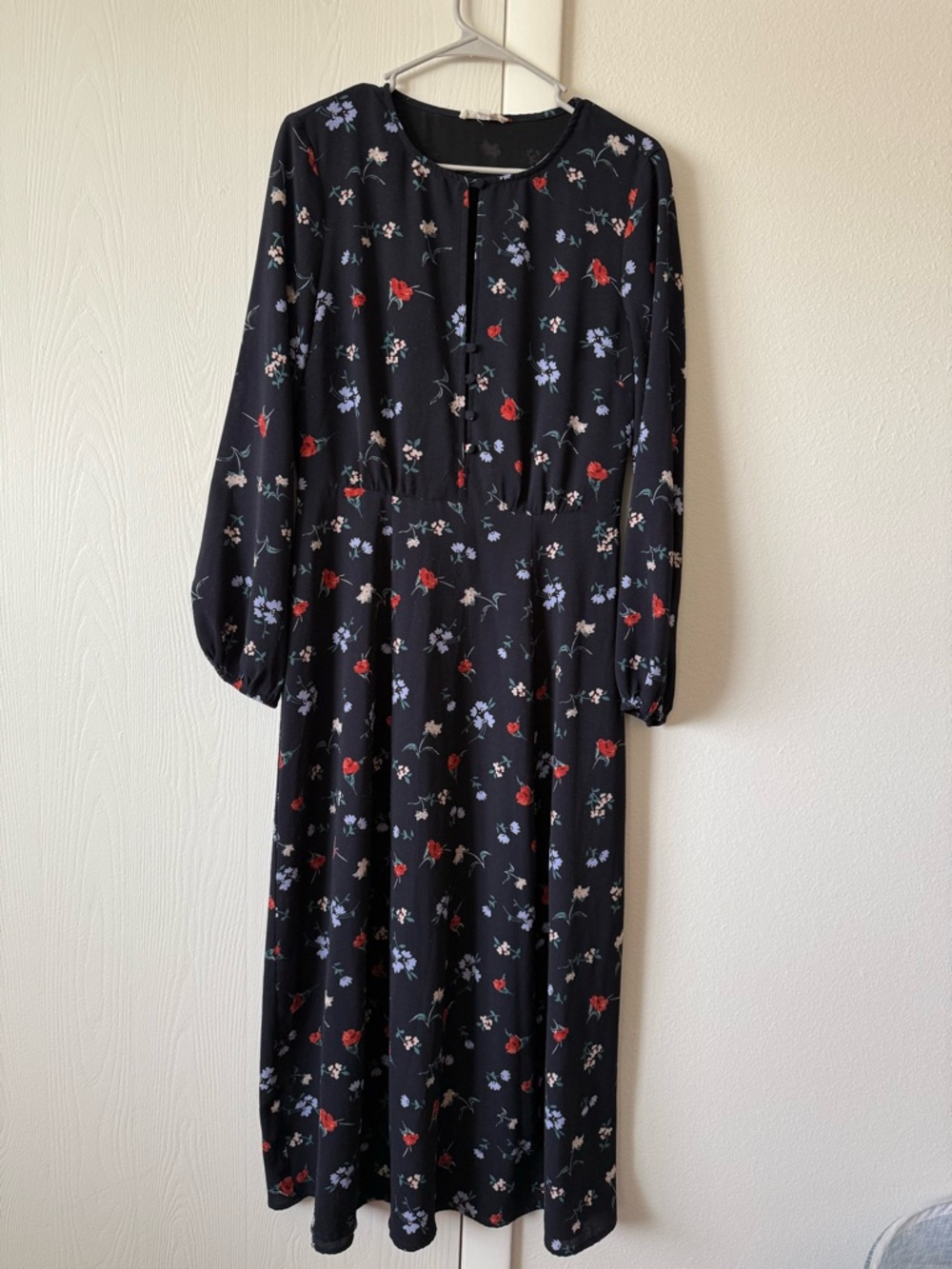 Women's Black Multi-color Floral dress long sleeve